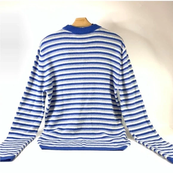 Blue and White Striped Men's Sweater - Picture 3 of 7